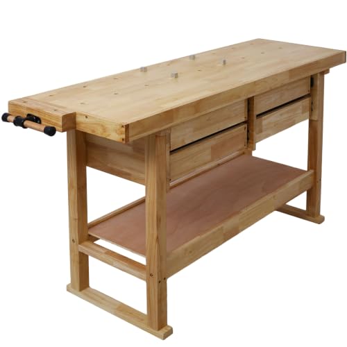 60 in Wood Workbench with 4 Drawers and 4 Bar Clamps