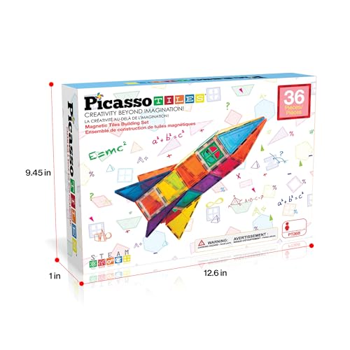 PicassoTiles Magnetic Tiles Rocket Set Construction Toy Magnet Building Block Engineering STEM Learning Child Brain Development Stacking Kit Window Door Playboard for All Ages 3 and Up PT36B