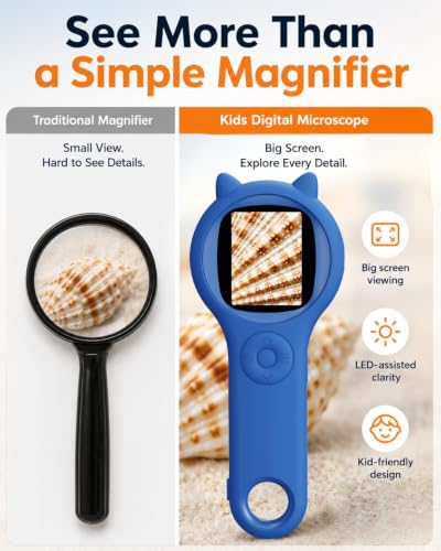 Kids Digital Microscope for Boys, 500X Handheld Pocket Microscope with 2" IPS Screen, Adventure STEM Toy for Travel, Camping & School Projects Age 5-12 (Dark Blue) - color: Deep Blue, size: 1 Pcs