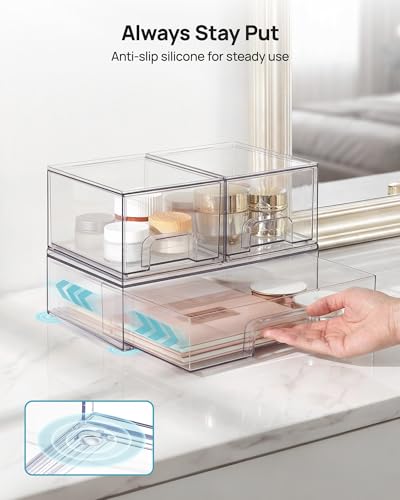 Vtopmart Clear Stackable Storage Drawers Set of 4, Plastic Organizer Bins - style: 2 Small+2 Wide