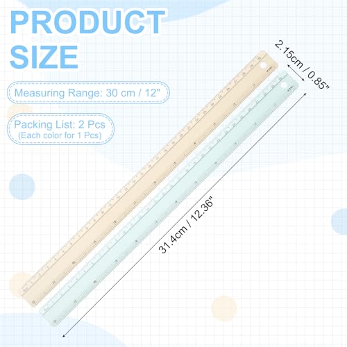 PATIKIL Metal Ruler 12 Inch/30cm, 2 Pcs Aluminum Straight Edge Ruler, Dual Scale Measuring Tool with Inch/Centimeter Scales & Hole for Math Office Drawing Engineering Home, Green/Yellow - color: Green/Yellow