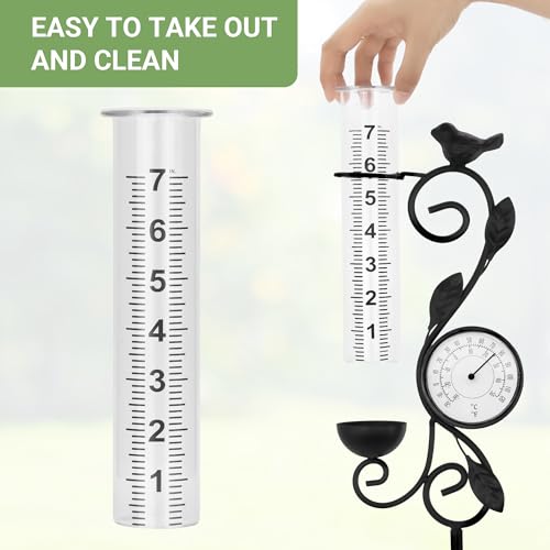 36in Black Bird Rain Gauge Thermometer Metal Garden Stake Decor - color: Black Bird
