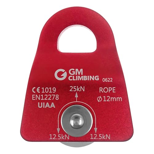 GM CLIMBING Micro Prusik Minding Pulley 25kN CE UIAA Certified 12mm Single Pulley Mobile Side Plates for Arborist Rigging Climbing Rescue - color: One Unit | Red