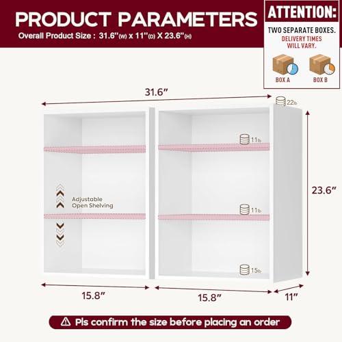 FIMELLO 31.6’’W*11’’D*23.6’’H Sewing Storage Cabinet Wall Mounted, Craft Storage Cabinet with Adjustable Shelf, Hobby Storage Cabinet, Craft Shelving for Sewing Organization, Display Shelf, White - size: 15.8’’W * 2pcs