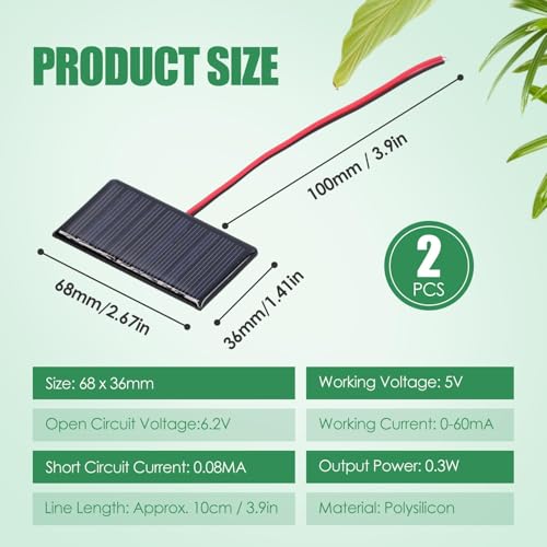 Buachois 10 Pcs Mini Solar Panels 0.3W 5V Polycrystalline Cells with Wires for DIY Projects