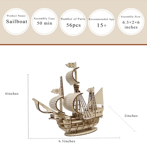 Wooden 3D Sailboat Puzzle Model Kit DIY Ship 3D Jigsaw Puzzles - color: Sailing Boat Puzzle a
