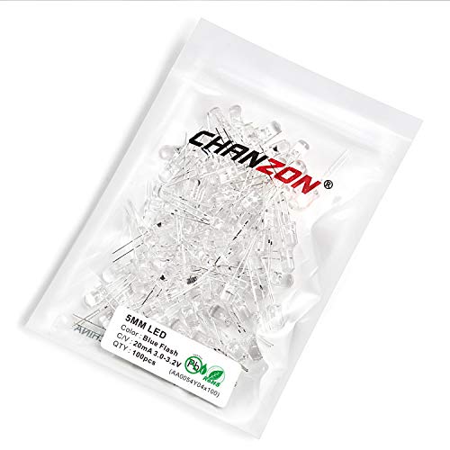 CHANZON 100 pcs 5mm Blinking Blue LED Diode Lights 1.5Hz Flashing - color: D) Clear Blue (100pcs)