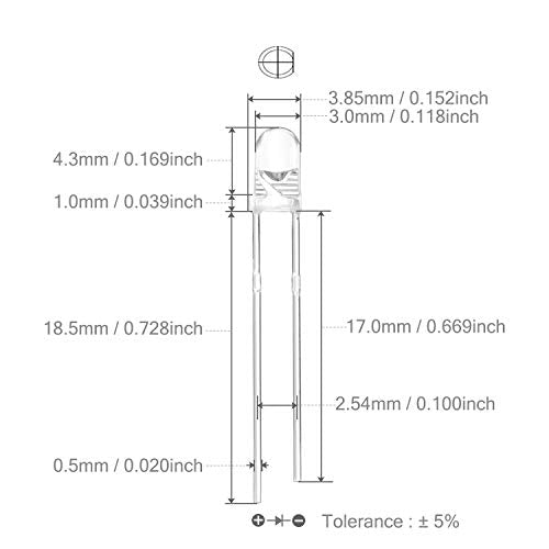 CHANZON 100 pcs 3mm Warm White LED Diode Lights(DC 3V 20mA) - color: K) Warm White, size: 3mm Round Top