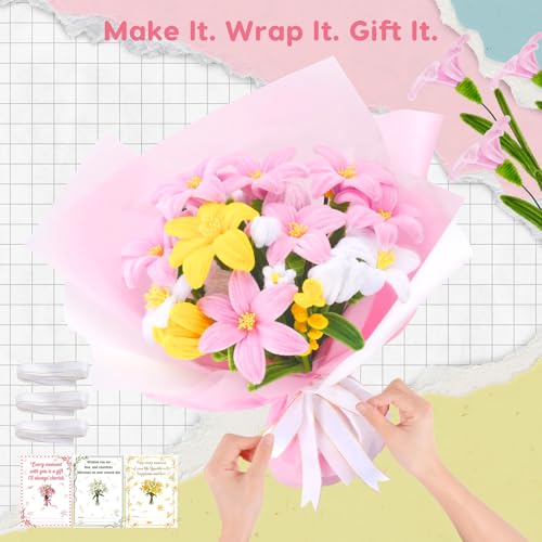 1800PCS Pipe Cleaners Flower Kit, Pipe Cleaners Craft Bulk Chenille Stems Flower Making Set with Floral Wrapping Paper, Gardening Tape, Stamen, Floral Wires & Ribbon for Art and Craft Supplies - color: 1800PCS-Pink