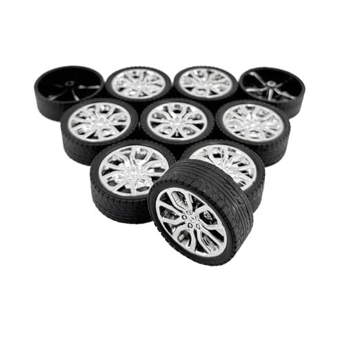 10PCS Toy Car Wheels Model Car Rubber Tire Wheels with 5PCS Shaft Round Axles for for DIY Model Toy RC Car Truck Robot Wheel Replacement Accessories (2.5x45mm) - style: 2.5x45mm