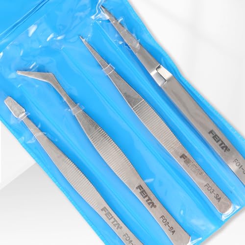 FEITA Professional Craft Tweezers Stainless Steel Precision Tweezer Set for Hobby, Electronics, Model Making, Jewelry Picking Tool - 4 Pieces - style: Normal