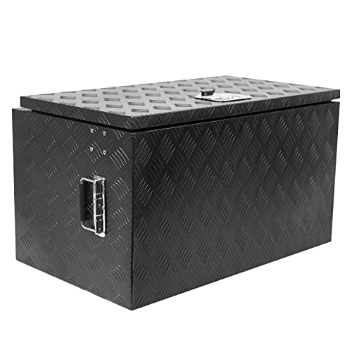 GarveeTech 24 in Heavy Duty Aluminum Stripes Plated Tool Box Pick Up Truck Bed Rv Trailer Toolbox Diamond Plate Underbody Box Waterproof Square Storage Organizer With Side Handle, Lock & Keys