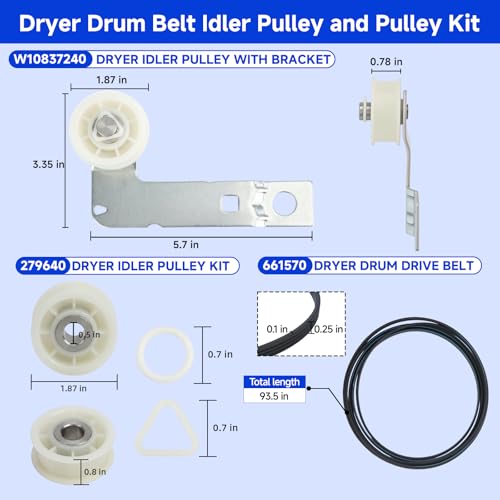 Dryer Idler Pulley Kit 661570 279640 W10837240 for Whirlpool Kenmore Maytag