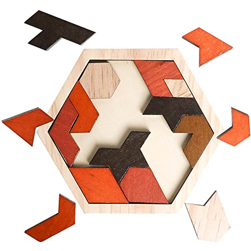 Wooden Hexagon Blocks Puzzle, STEM Brain Teaser Challenge for Kids Adults - style: Puzzle 4- Dark Brown