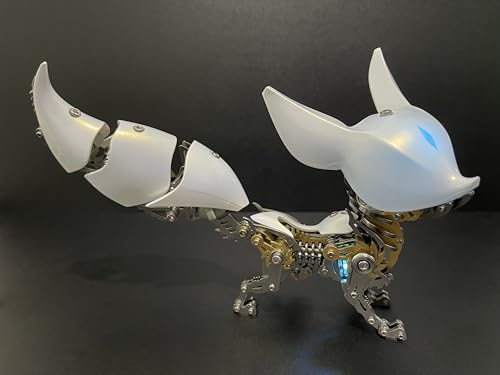 STICKYRICE Mechanical Fox Model Kit | 3D Metal Puzzle for Adults | Articulated Alloy and Steel Construction | Movable Joints | LED Light | DIY Assembly Model | Display Ornament and Gift (White) - color: White
