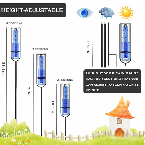DLUCKY Rain Gauge Outdoor, Three Adjustable Proof Metal Rod 19-38.8'' - color: 1Pcs