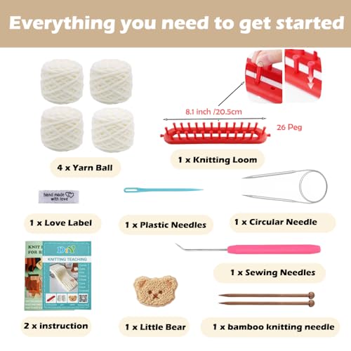 Novelchet Knitting Loom Kit for Beginners with Step by Step Video Tutorial - color: White