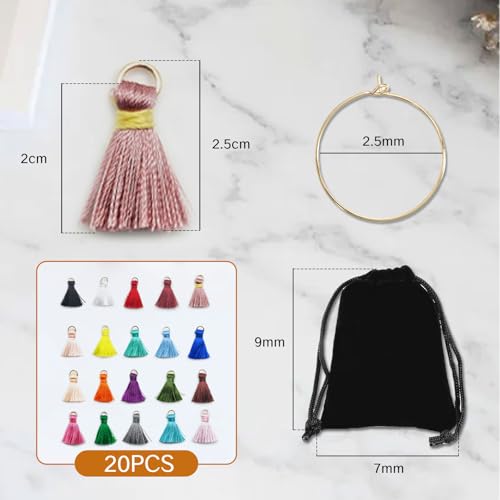 60 Pcs Wine Charms Kit with Colorful Tassels Charm Tags Drink Markers Glass Rings for Glasses Wine Charma Decorating Set for Party Holiday Tasting Birthday Events and Tags
