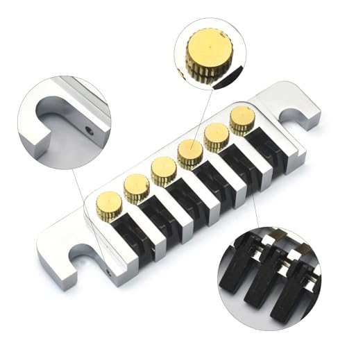 SAPHUE Guitar Bridge Tailpiece - Vintage TP 6 70's Bridges with Studs and Inserts Replacement Compatible with LP Les Paul 6 String Electric Guitar Chrome(Gold) - color: Gold