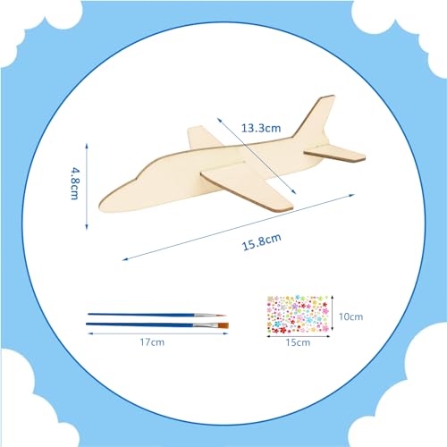Fennoral 12 Pack 12 Pack 3D DIY Wooden Airplane Craft Kit for Kids - color: Airplane