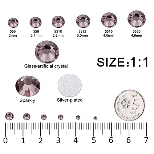 12 Grids 3792pcs Lt.Amethyst Flatback Rhinestones Set for Nail, Art, Crafts, Makeup, Tumblers Glitter Round with Tweezers and Picking Pen(SS6~SS20) - color: Lt.Amethyst