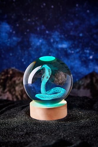 3D Snake Crystal Ball Lamp with Remote Control, 3.15 inch Cobra Crystal Night Light with Wooden Base 16 Colors Change, Cobra Glass Figurine Lamp Gift for Girls Boys Wife Girlfriend Mom (Snake) - color: Snake