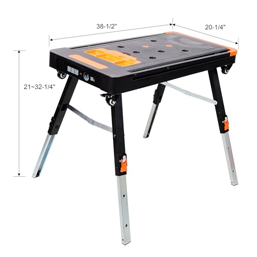 8-in-1 Multifunctional Folding Work Table with Power Outlet and Wheels, 38" - color: Black-l
