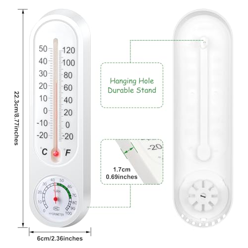 Leinuosen 3 Pcs Wall Thermometer Indoor Outdoor for House with Humidity