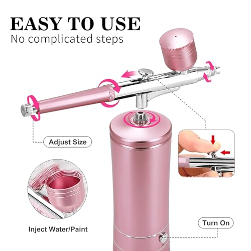 Airbrush Kit Air Brush Kit With Air Compressor Nail Charms Wireless Air Brush for Barber, Nail Art, Makeup, Model Painting (Pink - with extension tube) - color: Pink - With Extension Tube