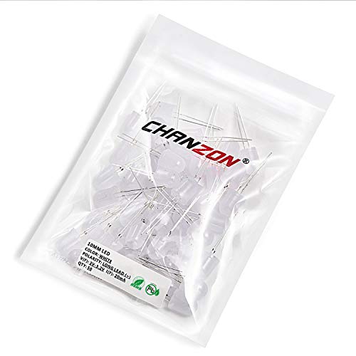 CHANZON 50 pcs 10mm White Diffused LED Diode Lights (DC 3V 20mA) - color: A) White-white (50pcs)