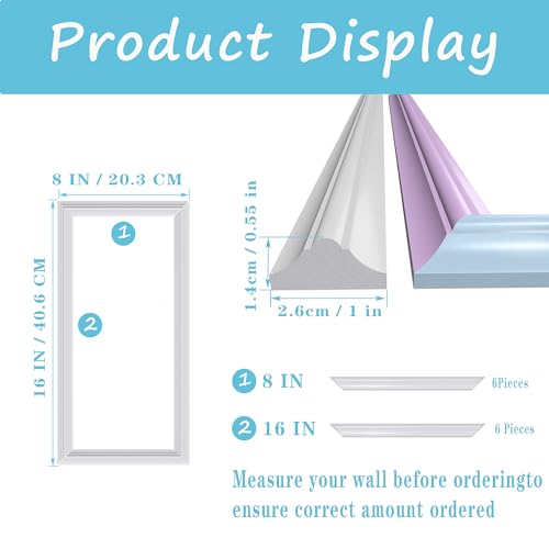 3 Set Panels Peel and Stick Premade Wainscoting Accent Wall Panels for Interior Wall Decor Easy DIY Build and Picture Frame Door Decor (8 x 16 in) - color: 8 x 16 in