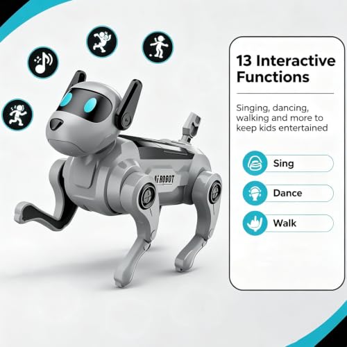 Robot Dog, DIY Voice Control Robot Dog Assembly Kit, 13 Fun Interactive Functions Robots Dogs, Movable Limbs, Singing Dancing Walking, Grey