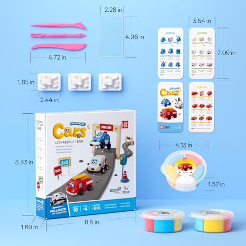 Air Dry Clay Kit for Kids - 3 Boxes Pull Back Car Making - color: City Rescue Team