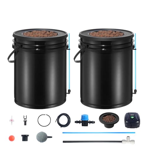 VEVOR DWC Hydroponics Grow System, Hydroponic Growing System with Top Drip Kit, Deep Water Culture 5-Gallon 2 Buckets, with Air Pump, Air Stones and Water Level Device for Leafy Vegetables - style: 2 Buckets+Top Drip Kit