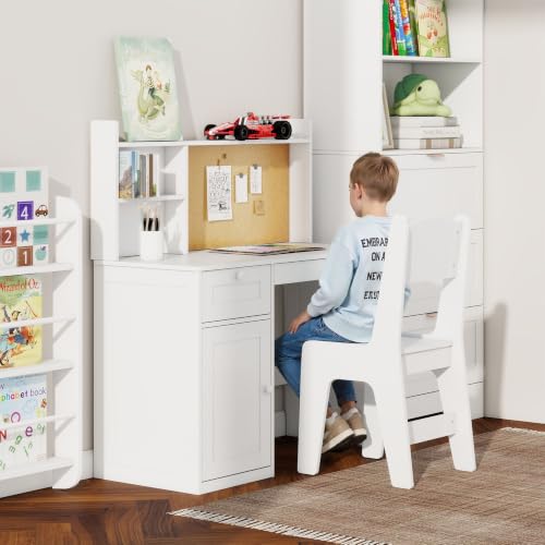 White Kids Study Desk with Chair, Kids Desk Chair Set for 5-12 Years Old - color: White, size: Regular