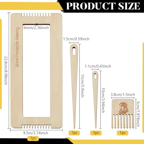 WEBEEDY 4 Pcs Weaving Loom Kit for Weaving Beginners,DIY Woven Bookmark Loom Set with Wooden Loom Weaving Needles and Wood Weaving Comb for Weaving Enthusiasts Knitting Crafts Making Supplies