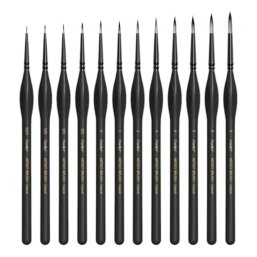 JUSART Miniature Paint Brushes 12 PCS, Fine Tip Model Paint Brushes, Black - color: Black Gold