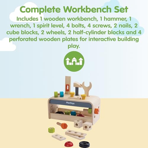 PlanToys® Wooden Little Tool Bench Montessori Construction Kids STEM Toy - color: Little Tool Bench