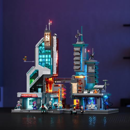 Lumibricks Cyberpunk Neon-Tech-Tower Lighting Building Bricks Set, 2227pcs