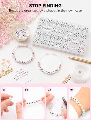 ARTDOT 1400 PCS Letter Beads for Jewelry Making Kit, 28 Styles Alphabet Beads for Friendship Bracelets Assorted Preppy Beads with Storage Case, Black White Box Packed - color: Black Letter White Bead, size: Box Packed