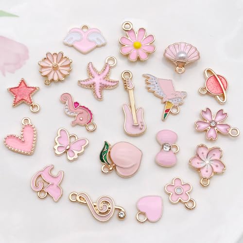 WOCRAFT 40pcs 20 pairs Assorted Enamel Bracelet Charms for Jewelry Making DIY Necklace Bracelet Earrings Keychain Crafting Charms Kit Crafts (Pink-SN991) - color: Pink
