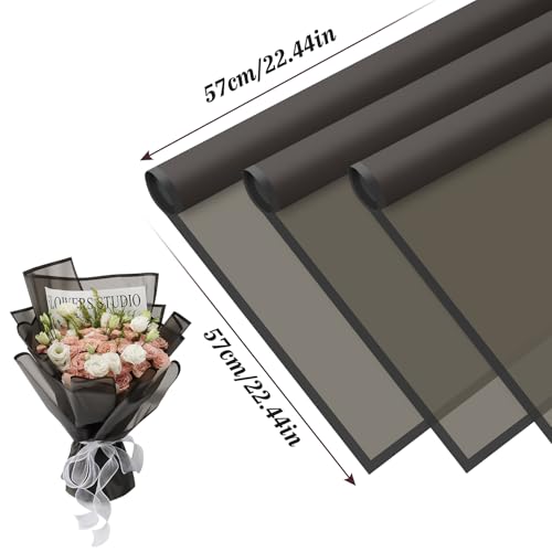 Rumvan Flower Wrapping Paper, 20 Sheets, Waterproof, Floral Bouquet Design, for Wedding, Birthday Gift, DIY Florist Supplies (Translucent white) (Black colour, 20 Sheets) - color: Black colour, size: 20 Sheets