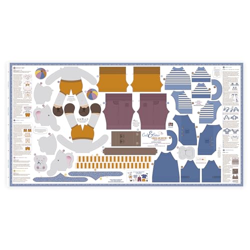 kullaloo Cut & Sew Fabric Panel – Elephant Doll Sewing Kit for Teens & Adults ✦ Intermediate DIY Plush Project with Clothes ✦ Dress Me Bestie Eddy - color: Dress Me Bestie Eddy Elephant