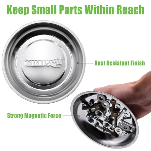 GRIP 6" Stainless Steel Magnetic Parts Tray - Secure Nuts, Bolts, Screws, Sockets, Fasteners, Tools - Solid Steel - Garage, Workshop, Office, Tool Shed