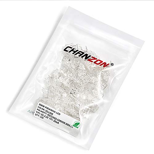 CHANZON 100 pcs 3mm Piranha Superflux Yellow LED Diode Lights (DC 2V 20mA) - color: E) Yellow (100pcs)