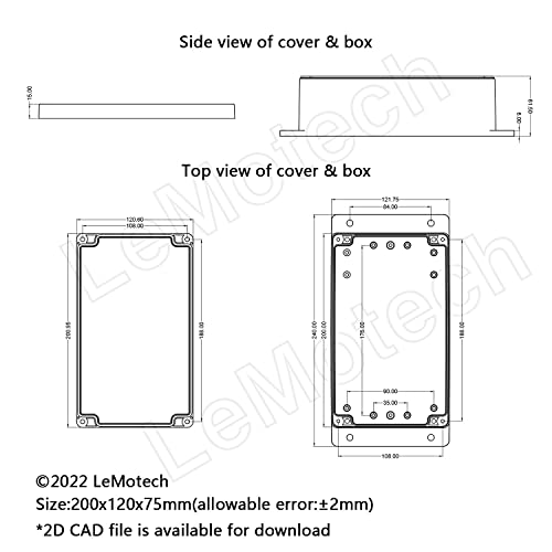 Junction Box Waterproof Dustproof IP65 ABS Plastic Universal Electric Project Enclosure Black with Fixed Ear 7.87"x4.72"x2.95"(200 x 120 x 75 mm) - size: 7.87"x4.72"x2.95"