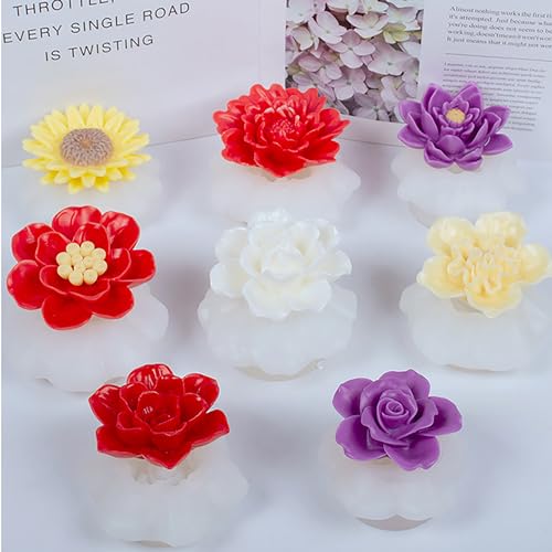 8 Pack Large Flower Succulent Candle Mold Resin Casting Silicone Molds for Home Decor & Candle Making Wave Spiral Mold - color: zw-flower-8-pack