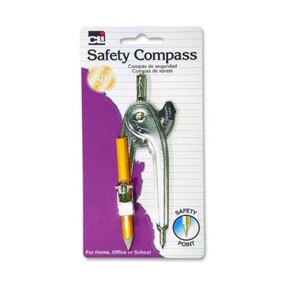 Charles Leonard Ball Bearing Compass with Golf Pencil, Metal with Safety Point, Up to 12 Inch Diameter, Silver (80365) - size: 1-Pack, style: Compass Saftey