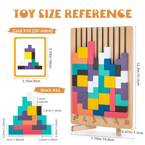 BSADIY Montessori Brain Blocks Wooden Stacking Puzzle Toy for 3-6 Year Old
