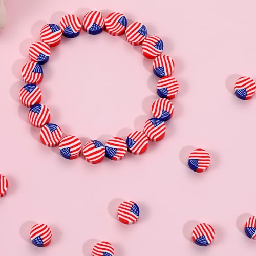 100pcs 4th of July Independence Day American Flag Polymer Clay Spacer Beads for Jewelry Making DIY Craft Bracelet Necklace (American Flag) - color: American Flag 1